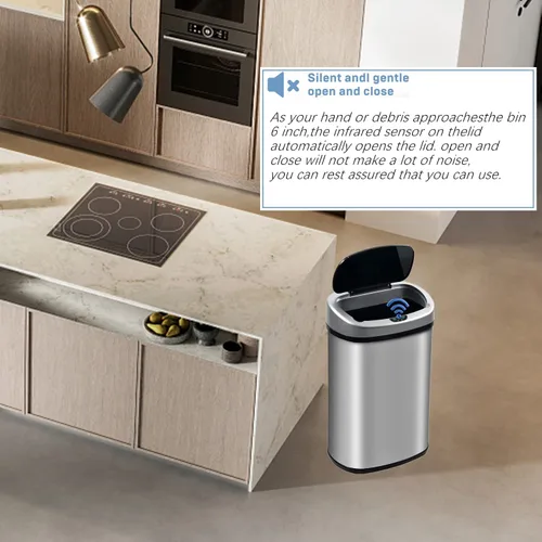 Miniatura 3 de Bote de basura automático de acero inoxidable con tapa, 13 galones y 50 litros, antihuellas, diseño silencioso, para cocina, oficina, dormitorio