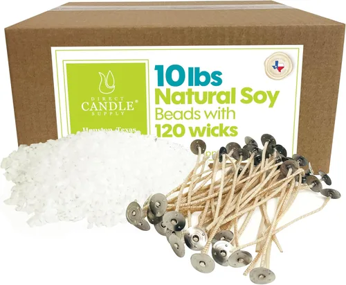 Cuentas de cera de soja para hacer velas, pastillas de cera de soja de 10 libras + 120 mechas, mezcla suave para formulación de fragancia de alta