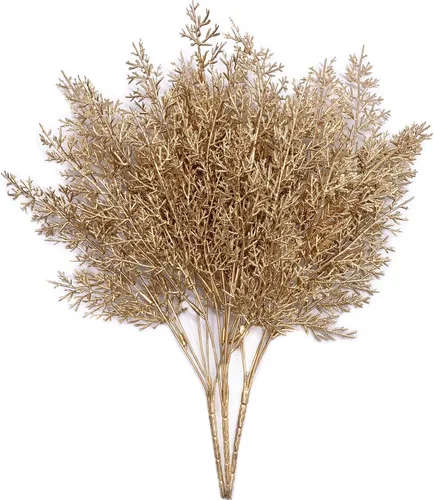 Miniatura 29 de CATTREE Plantas artificiales para decoración de Navidad, hierba de plástico dorado, hojas falsas, arbustos de simulación para interiores y Hojas
