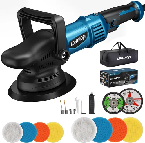 LDHTHOPI Pulidora de doble acción, 980W 5/6 Pulgadas, 9MM, pulidora orbital aleatoria de 980W para detalles de automóviles, 2800-5800RPM, pulidora