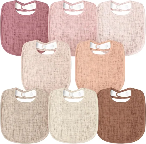 Miniatura 9 de Susurration Baberos de muselina para bebé 8 paquetes, baberos tipo bandana, baberos ajustables suaves cuadrados para babeo de bebé unisex para niñas