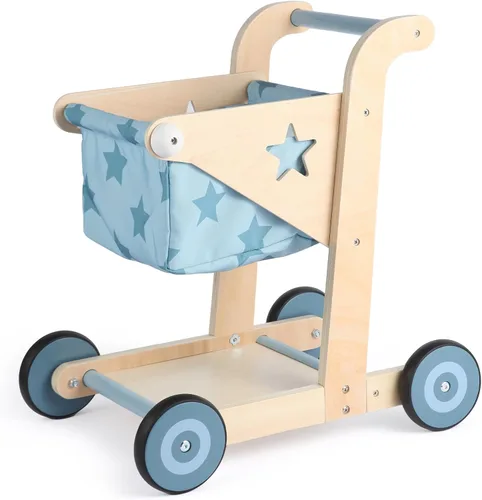 Asweets Andador de Bebé de Madera 2 en 1 para Empujar y Jalar Cochecito de Muñecas, Carrito de Compras Andador de Aprendizaje para Niños y Niñas,