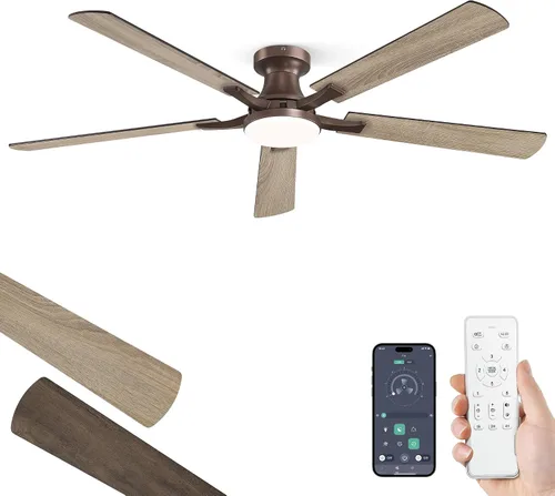 Miniatura 11 de ZMISHIBO Ventilador de techo de 52 pulgadas con luz, aplicación y control remoto, perfil bajo de montaje empotrado, luz LED regulable de 20 W, motor