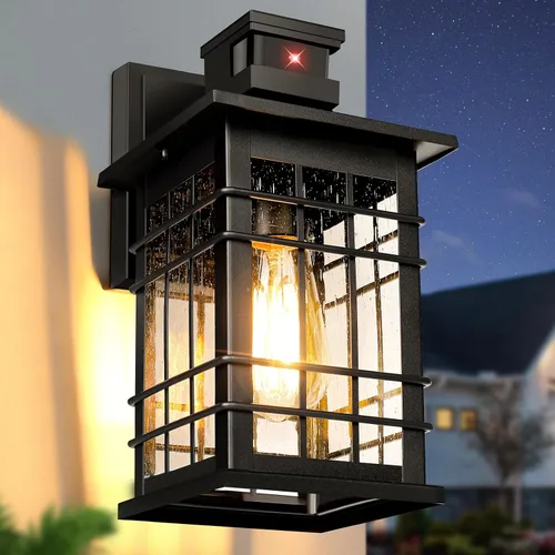 Miniatura 17 de Lámpara exterior con sensor de movimiento para montaje en pared, de bronce aceitado del anochecer al amanecer, impermeable, con base E26, linterna