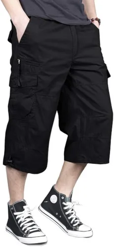 MAGNIVIT Pantalones cortos capri largos elásticos tipo cargo para hombre por debajo de la rodilla, pantalones cortos casuales de algodón 34 con