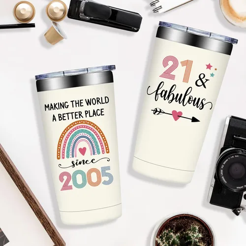 Miniatura 6 de Regalos de cumpleaños 21 para ella, decoraciones de cumpleaños 21 para mujeres, regalos de 21 años para mujeres, hija, niñas, vaso fabuloso 21 de 20