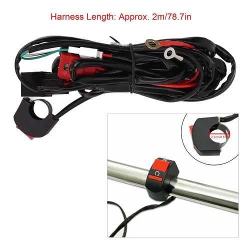 Miniatura 6 de Kit de arnés de cableado de luz LED para motocicleta, kit de arnés de cableado de barra de luz LED, interruptor de manillar de motocicleta