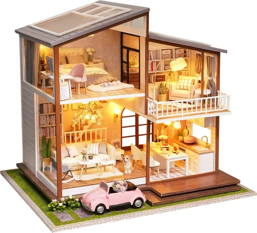 Miniatura 11 de Spilay - Kit de muebles de madera para casa de muñecas en miniatura de bricolaje, modelo de castillo grande hecho a mano, juguetes creativos