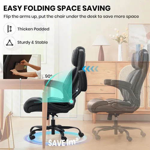 Miniatura 6 de Silla de oficina grande y alta de 500 libras, soporte lumbar ajustable para dolor de espalda, asiento extra ancho, silla de oficina ejecutiva, Negro
