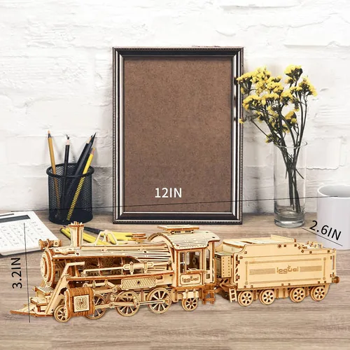 Miniatura 5 de Express Train - Kit de modelo de rompecabezas de madera 3D de bricolaje - Kit de manualidades de rompecabezas de madera cortado con láser, juguete
