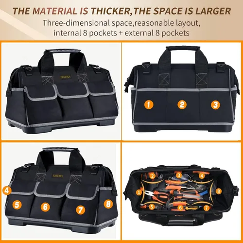 Miniatura 5 de FASTECH Bolsa de herramientas de boca ancha de 20 pulgadas con base moldeada a prueba de agua, bolsa organizadora de herramientas impermeable