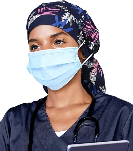 Miniatura 25 de Gorro de trabajo forrado de satén con botón para mujeres de cabello largo