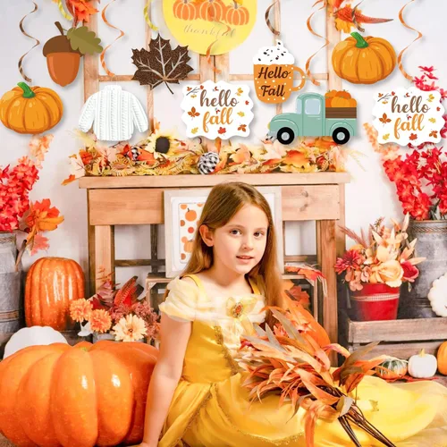Miniatura 6 de 20 decoraciones colgantes de fiesta de otoño, decoraciones de fiesta de otoño de Hello Fall, recortes de camión de hojas de calabaza, adornos