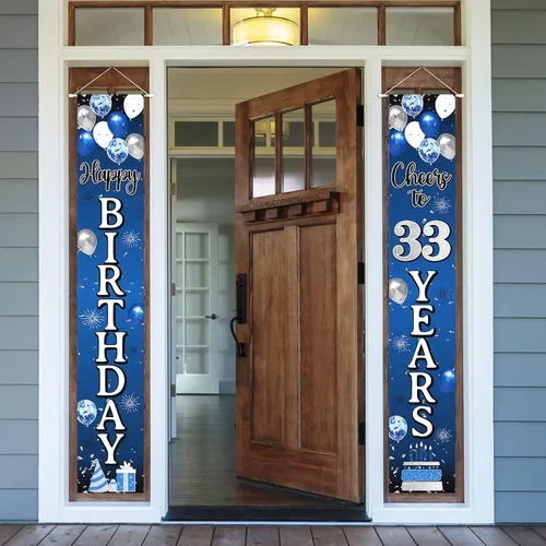 Miniatura 23 de Decoración de feliz cumpleaños número 100, globo azul y plateado para colgar en la puerta, cartel colgante para puerta – Suministros para fiesta