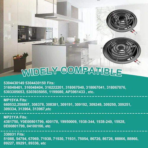 Miniatura 7 de Sartenes de goteo para quemador de estufa eléctrica W10196405 W10196406 y juego de unidades de quemador eléctrico MP21YA MP15YA para estufa y horno