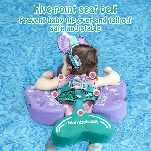 Miniatura 5 de Mambobaby - Flotador con cola y toldo para bebé, anillo de natación para cintura infantil, entrenador de natación y flotador no inflable con correa
