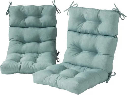 Miniatura 29 de Cojines para silla de respaldo alto para exteriores, diseño de asiento y respaldo con bisagras de una pieza, reversibles con 4 lazos, tela