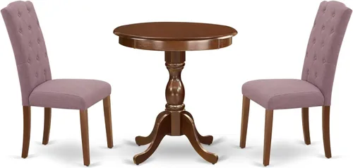 Miniatura 12 de East West Furniture ESCE3-BCH-21 Juego de mesa de comedor de 3 piezas contiene una mesa de cocina redonda con pedestal y 2 sillas de comedor Parson