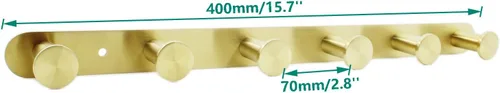 Miniatura 2 de Perchero montado en la pared, ganchos de acero inoxidable, perchero colgante de entrada resistente, riel de gancho multiusos con 6 ganchos para Oro