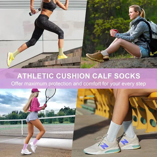 Miniatura 7 de cuangya Calcetines deportivos de compresión acolchados para mujer, 5 pares