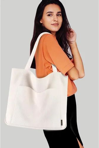 Miniatura 2 de Prite Bolsa de pana para mujer, bolsa de hombro grande con cremallera y bolsillos para la universidad, escuela, trabajo, viajes, compras