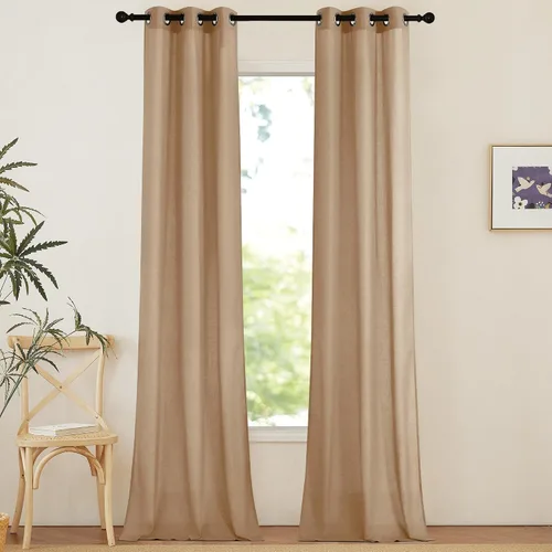 Miniatura 110 de NICETOWN Cortinas de lino natural con textura de lino para dormitorio, mezcla de lino rústica con ojales en la parte superior, semitransparentes