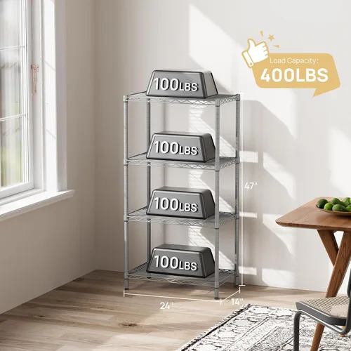 Miniatura 6 de SINGAYE Estante de almacenamiento ajustable de 4 niveles, estante de almacenamiento de pie, capacidad de carga de 90 kg por estante, 59 cm de ancho