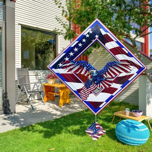 Miniatura 5 de Hilanderos de Águila para Patio y Jardín, Hilandero de Viento Colgante, Atrapadores de Viento 3D de Metal, Hilandero Cinético de Bandera Americana