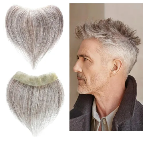 Miniatura 22 de Extensión frontal de cabello rubio claro para hombres, extensión de cabello lacio con pérdida de línea de cabello humano con cinta adhesiva