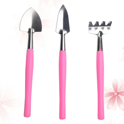 Miniatura 4 de jojofuny Práctica mini herramienta de jardín, mango de plástico antideslizante rosa con pala de hierro y rastrillo para plantar macetas