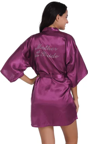 Miniatura 59 de Bata de boda para mujer, para novia, dama de honor, corta, de satén, kimono, batas de seda para prepararse, fiesta nupcial