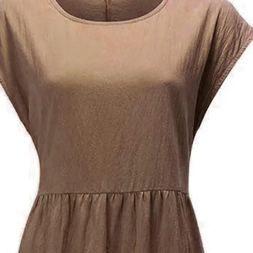 Miniatura 3 de Akivide Vestido de lino y algodón para mujer, para verano, playa, casual, holgado, sin mangas, cuello redondo, holgado, con bolsillos