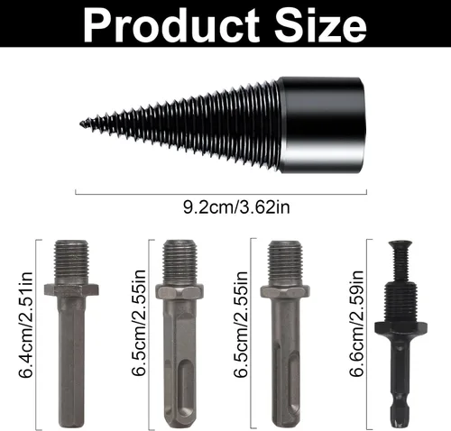 Miniatura 2 de Broca divisora de madera 42mm + 32mm con guantes antideslizantes y 4 mangos de perforación, broca divisora de troncos divisora de leña para broca