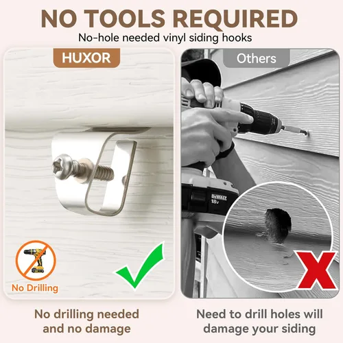 Miniatura 6 de HUXOR Ganchos laterales de vinilo, no requiere perforación, ganchos de acero inoxidable para colgar decoraciones, letreros de números de casa