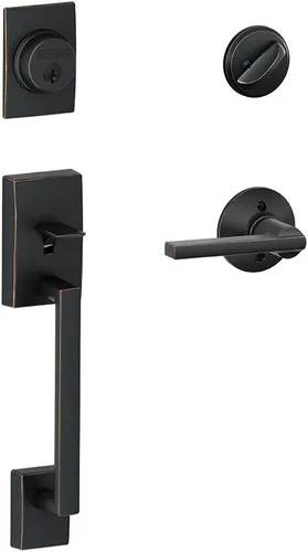 SCHLAGE Century - Juego de manillas monocilíndricas y manilla Latitude, bronce envejecido (F60 CEN 716 LAT)