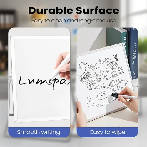 Miniatura 6 de Pizarra Blanca de Escritorio Pequeña con Soporte, 10" x 10" Pizarra Blanca de Marco de Aluminio Plateado de Doble Cara para Niños, Mini Pizarra