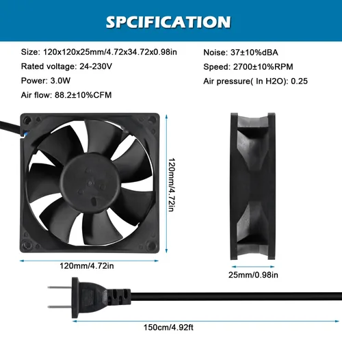 Miniatura 2 de 2 unids EC Case Fan EC Ventilador de refrigeración sin escobillas Dual Ball Bearing AC 110V 115V 120V 220V 240V EC Ventilador axial