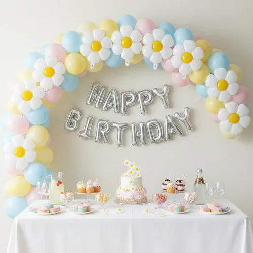 Miniatura 6 de Sotiff 21 globos de flores de margaritas blancas Groovy Flower Daisy Decoraciones de fiesta Retro Hippie Boho Girl Party Decor (20 x 15.7 pulgadas)