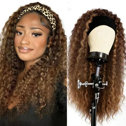 Miniatura 14 de XSY: Peluca de diadema de cabello humano de onda profunda sin pegamento, sin encaje frontal, peluca de diadema rizada, lista para usar y llevar