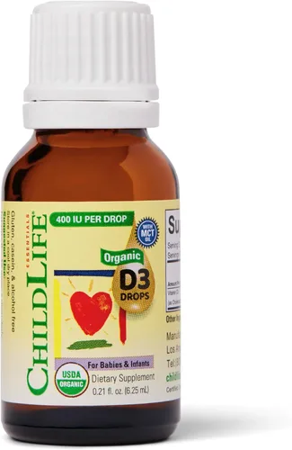 ChildLife Essentials Gotas orgánicas de vitamina D3, para bebés y recién nacidos, gotas de vitamina D para bebés, 400 UI por porción, apoyo