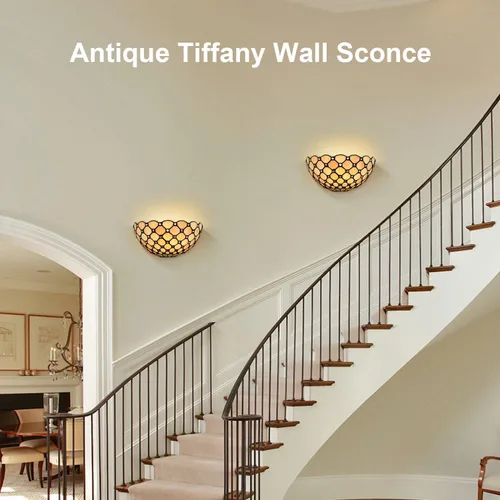 Miniatura 3 de DEYNITE Tiffany - Aplique de pared negro antiguo, pantalla de vitral con cuentas de cristal para baño, dormitorio, pasillo, pasillo, decoración