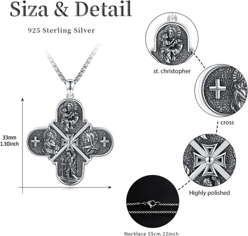 Miniatura 7 de lotus & leaf Collar con colgante de plata de ley 925 de San CristópaloCalaveraAnubisCruz de cuatro vías, mal de ojoMedalla de San Miguel, joyería