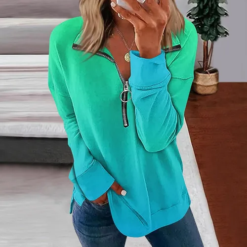 Miniatura 2 de Kenvina Sudadera con cremallera 34 para mujer, casual, moderna, atlética, de manga larga, estampada, ajuste holgado