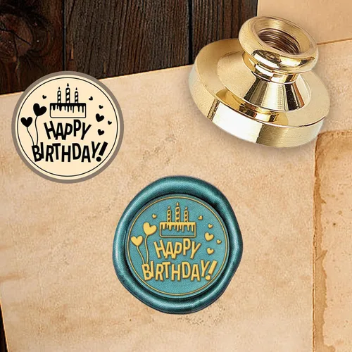Miniatura 4 de SUPERDANT Cabezal de sello de cera de feliz cumpleaños, cabeza de latón de 0.98 pulgadas, cabeza de latón vintage, sello de cera para sello