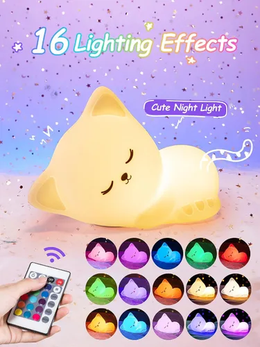 Miniatura 2 de Mubarek - Luz Nocturna para Niños, lámpara de luz nocturna atenuable de 16 colores, luz nocturna de silicona con control remoto para guardería