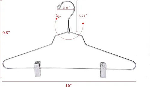 Miniatura 3 de Quality Hangers Perchas de metal para faldas con clips, paquete de 10 perchas de alambre para pantalones con gancho giratorio, perchas resistentes