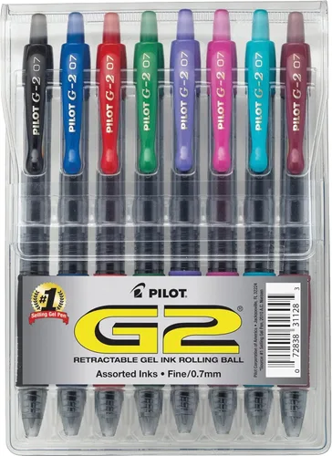 PILOT G2 - Bolígrafos de gel de punta fina de 1/32 pulgadas, colores surtidos, paquete de 8 Variado (Assorted Fashion)