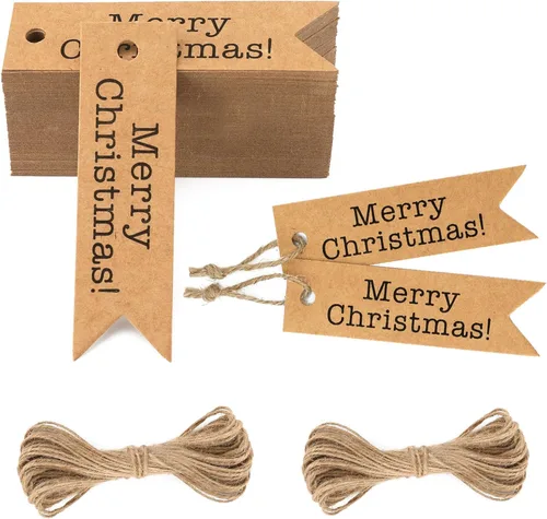 Miniatura 8 de jijAcraft Etiquetas de Feliz Navidad – 100 etiquetas de regalo navideñas con cuerda, pequeñas etiquetas rojas de Navidad para recuerdos de fiesta
