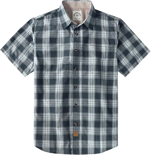 Miniatura 13 de Dubinik® Camisas de manga corta con botones para hombre, 100% algodón, a cuadros, camisas casuales con bolsillo