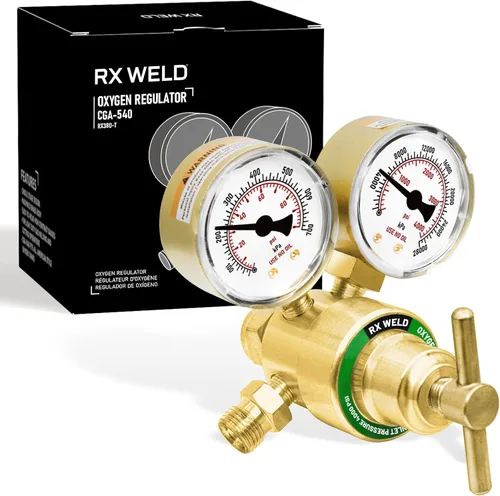 RX WELD Regulador de oxígeno Medidores de gas de soldadura CGA 540 Entrada Oxy para kit de corte de antorcha estilo V, manija en T